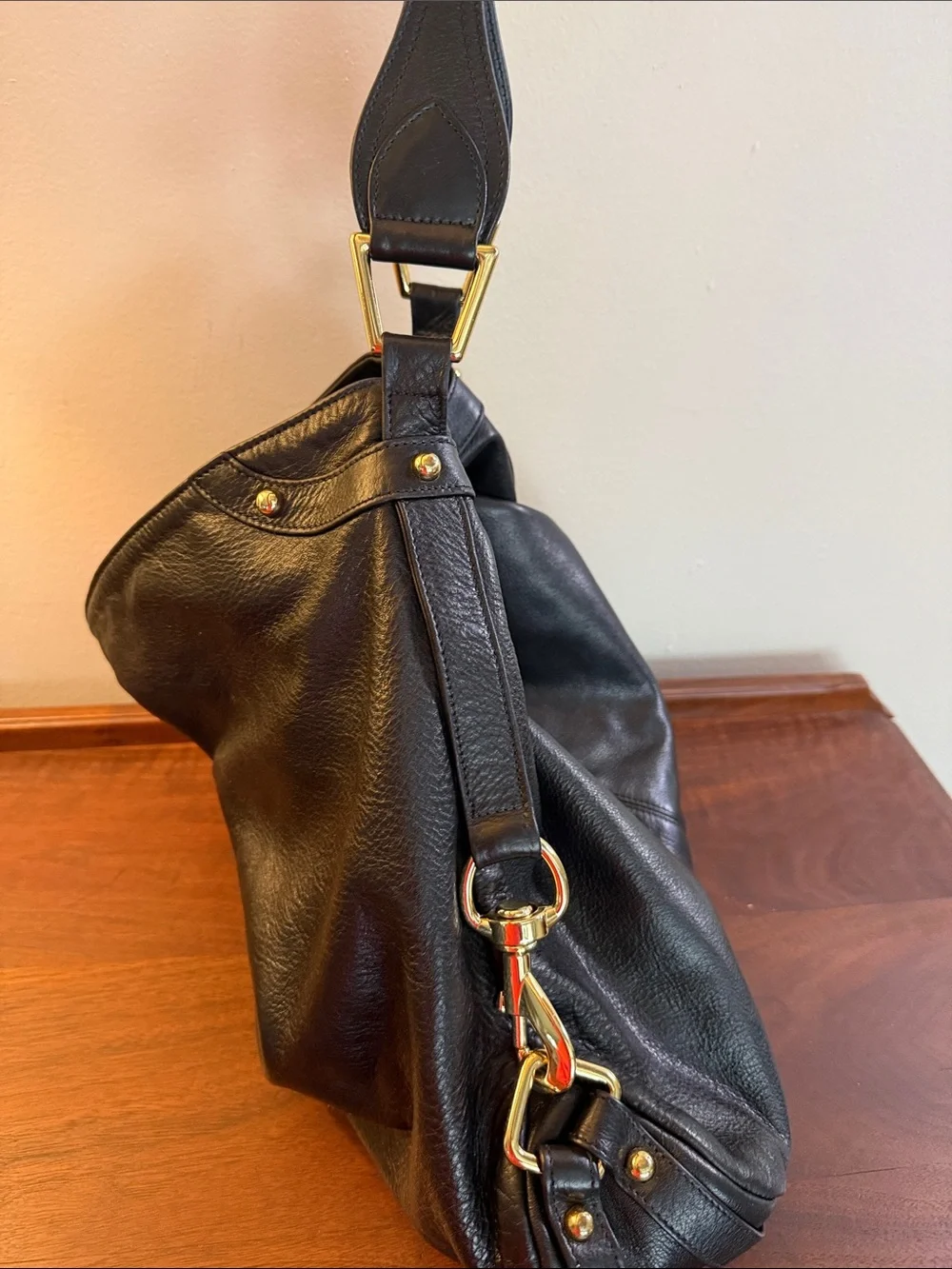 Rebecca Minkoff Black Leather Hobo with Gold-Tone Accents